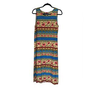 Sag Harbor Shift Floral Blue Midi/Maxi Dress with Back Tie. Size 8 Petite. EUC